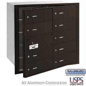 4B+ Horizontal Mailbox - 10 B Doors (9 usable) - Bronze - Front Loading - USPS Access